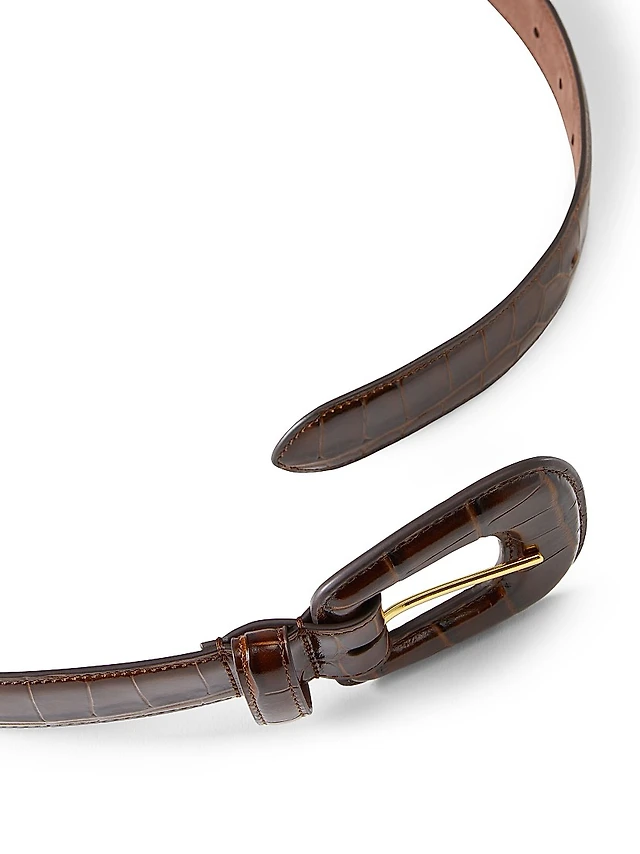 Veronica Beard Elsy Croc-Embossed Leather Belt | The Summit display picture 1