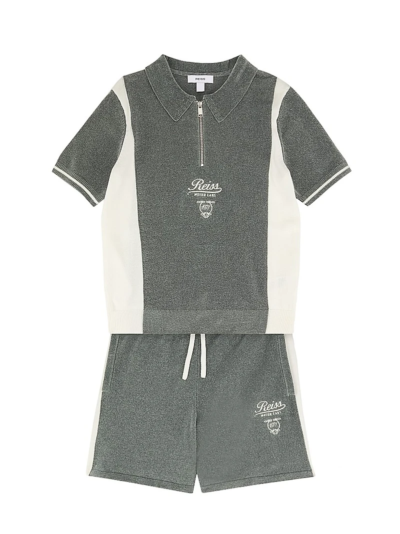 Little Boy's & Walton Tipped Motorcars Quarter-Zip Shirt Shorts Set