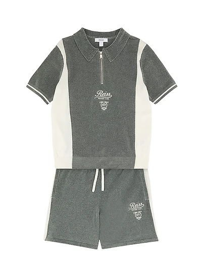 Little Boy's & Walton Tipped Motorcars Quarter-Zip Shirt Shorts Set