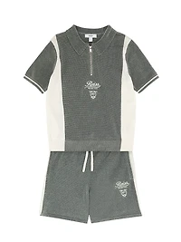 Little Boy's & Walton Tipped Motorcars Quarter-Zip Shirt Shorts Set