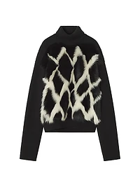 Wool and Leather Intarsia Turtleneck Sweater