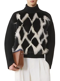 Wool and Leather Intarsia Turtleneck Sweater