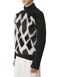 Wool and Leather Intarsia Turtleneck Sweater