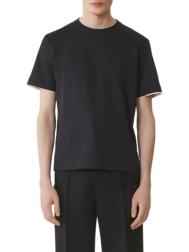 Cotton T-Shirt with Silk Detail