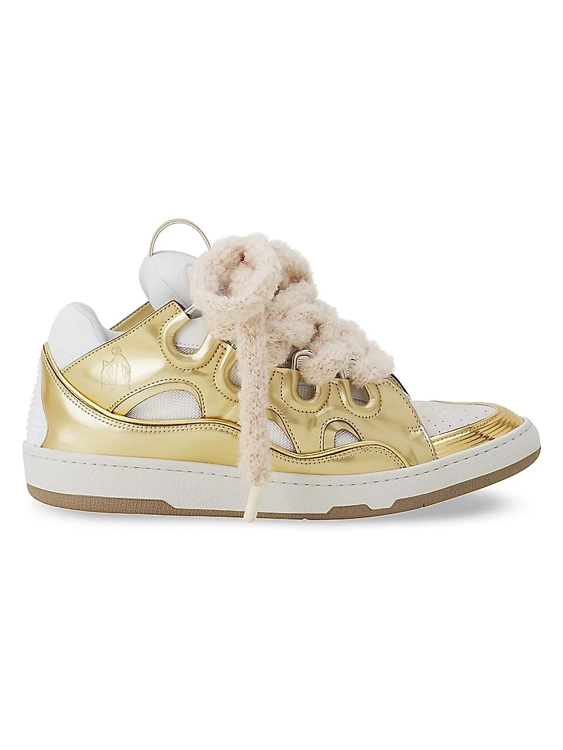 Curb Metallic Leather Sneakers with Mesh Laces
