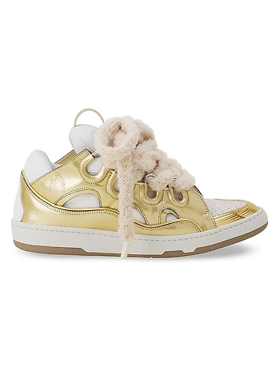 Curb Metallic Leather Sneakers with Mesh Laces