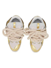 Curb Metallic Leather Sneakers with Mesh Laces