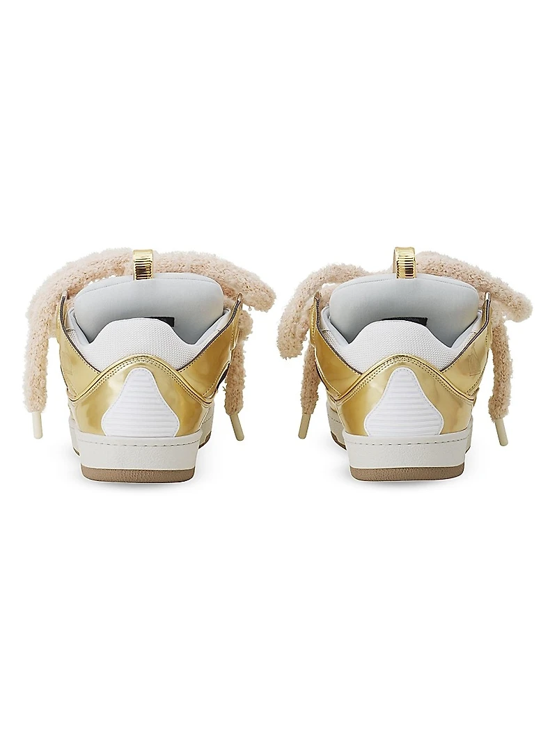 Curb Metallic Leather Sneakers with Mesh Laces