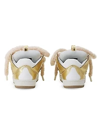 Curb Metallic Leather Sneakers with Mesh Laces