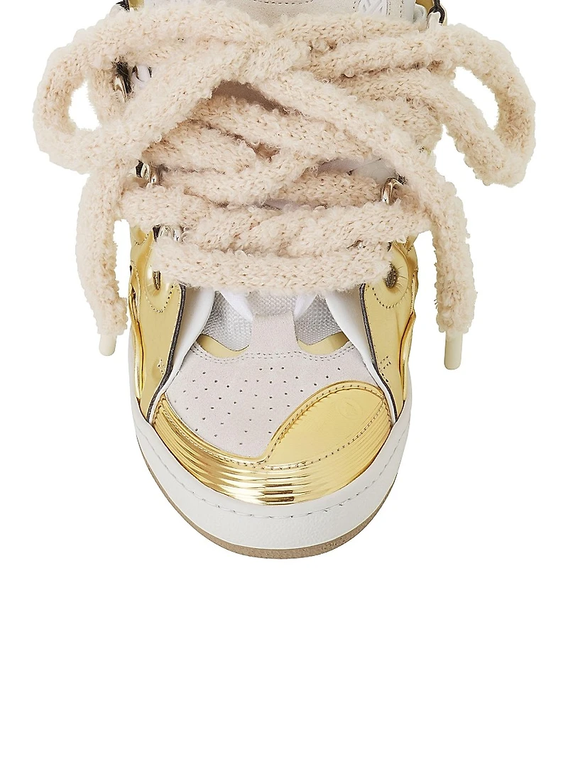 Curb Metallic Leather Sneakers with Mesh Laces