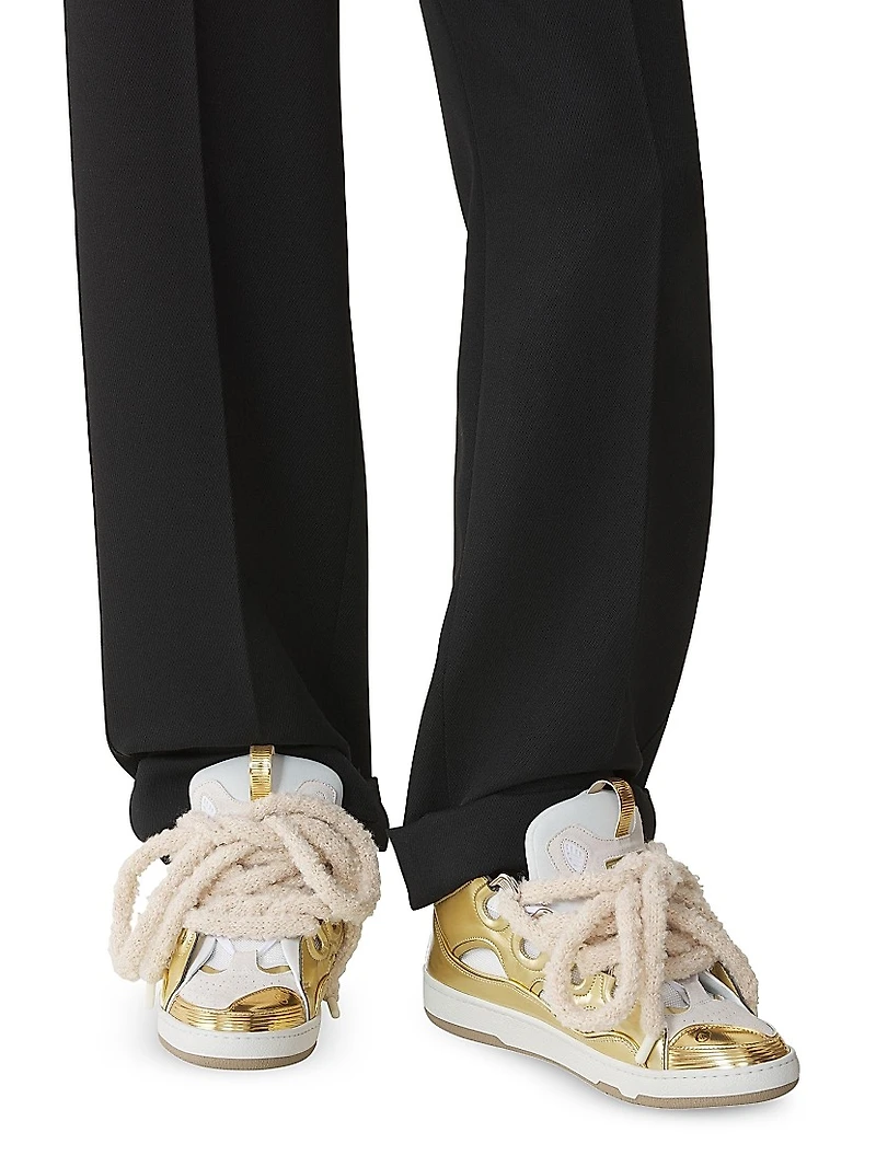 Curb Metallic Leather Sneakers with Mesh Laces