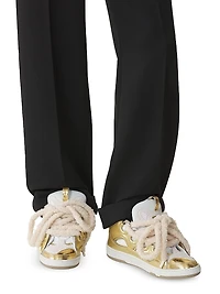 Curb Metallic Leather Sneakers with Mesh Laces