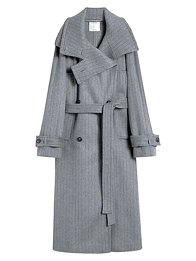Pinstriped Trench Coat Pure Wool