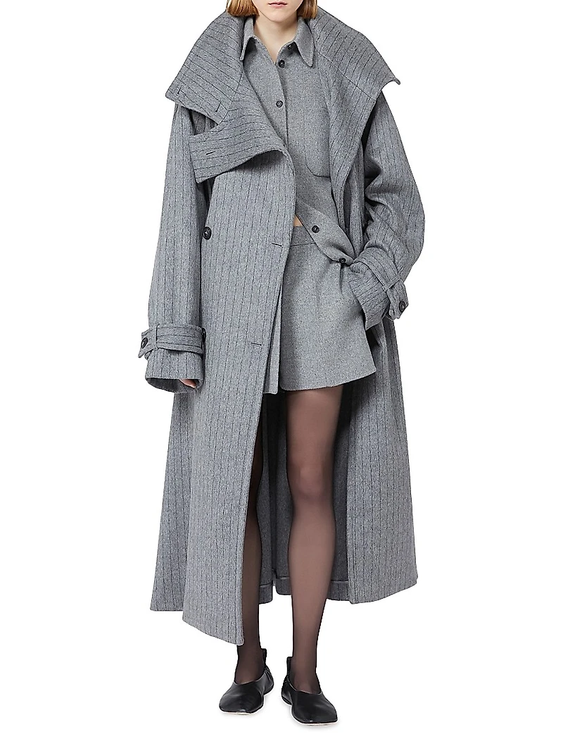 Pinstriped Trench Coat Pure Wool