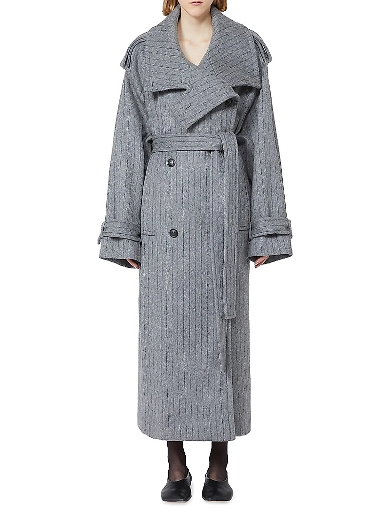 Pinstriped Trench Coat Pure Wool