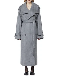 Pinstriped Trench Coat Pure Wool