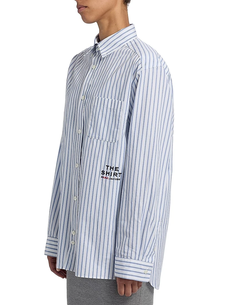 Logo-Embroidered Striped Cotton Poplin Shirt