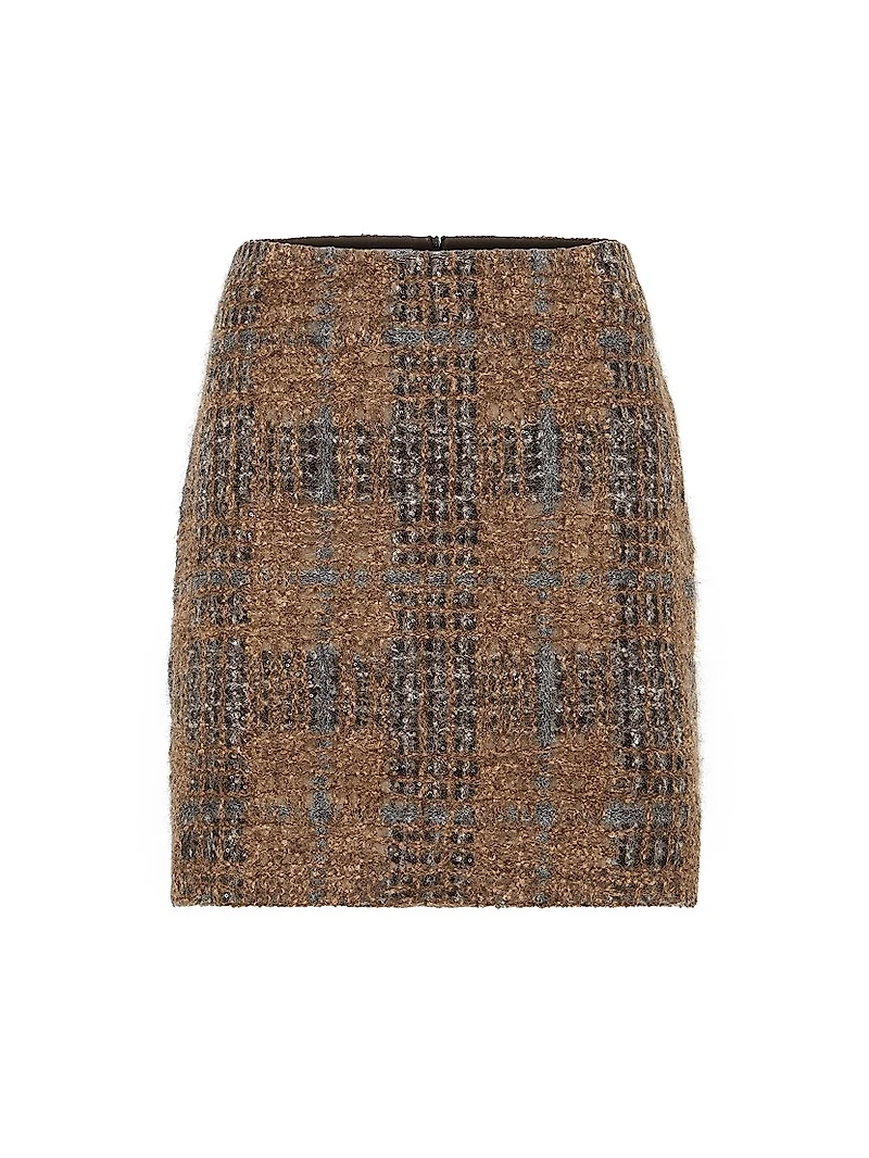 Crispy Silk Couture Mini Skirt with Dazzling Prince of Wales Embroidery