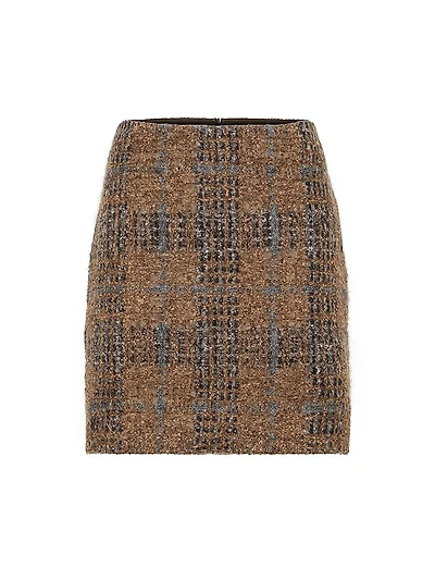 Crispy Silk Couture Mini Skirt with Dazzling Prince of Wales Embroidery