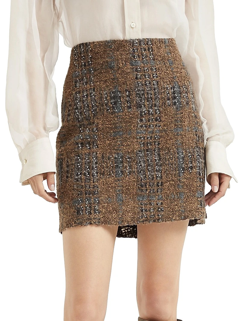 Crispy Silk Couture Mini Skirt with Dazzling Prince of Wales Embroidery