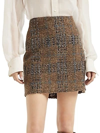 Crispy Silk Couture Mini Skirt with Dazzling Prince of Wales Embroidery