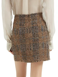 Crispy Silk Couture Mini Skirt with Dazzling Prince of Wales Embroidery