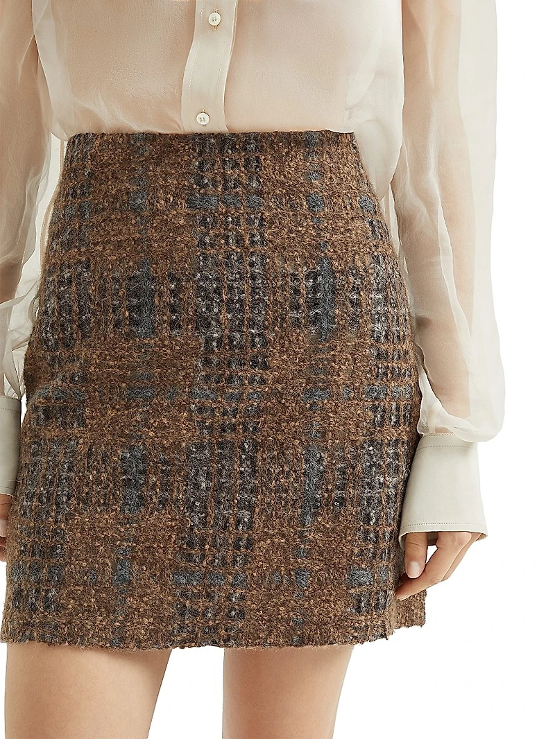 Crispy Silk Couture Mini Skirt with Dazzling Prince of Wales Embroidery