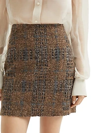 Crispy Silk Couture Mini Skirt with Dazzling Prince of Wales Embroidery