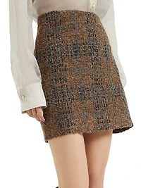 Crispy Silk Couture Mini Skirt with Dazzling Prince of Wales Embroidery