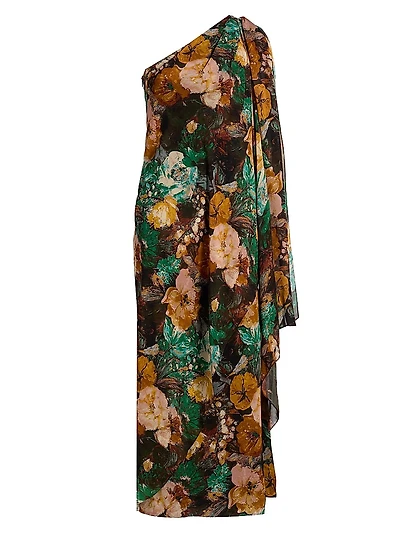 saemdi embroidered one shoulder dress Saylor Emerald One Shoulder Ainslee Midi Dress Emerald / S main image 0