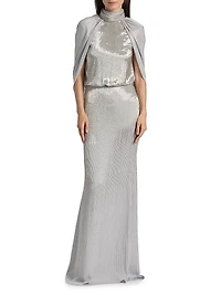 Bugle Beaded Draped Georget Cowl Back Gown
