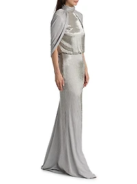 Bugle Beaded Draped Georget Cowl Back Gown