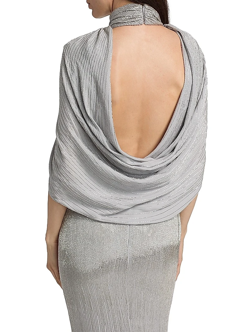 Bugle Beaded Draped Georget Cowl Back Gown