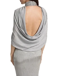 Bugle Beaded Draped Georget Cowl Back Gown