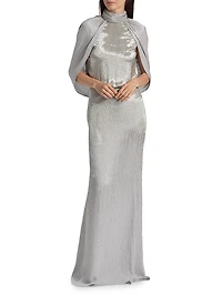 Bugle Beaded Draped Georget Cowl Back Gown