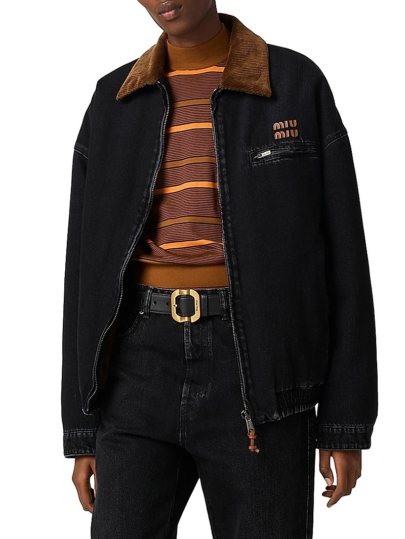 Black Denim Blouson Jacket
