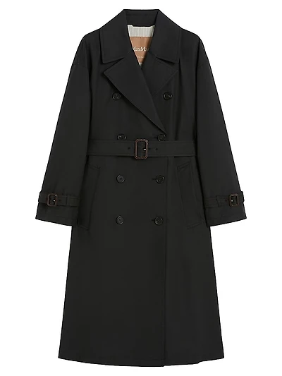 Long Water Repellent Cotton Twill Trench Coat