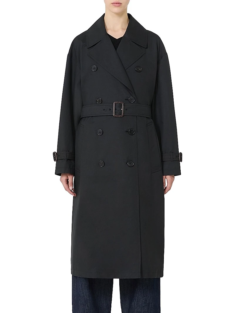 Long Water Repellent Cotton Twill Trench Coat
