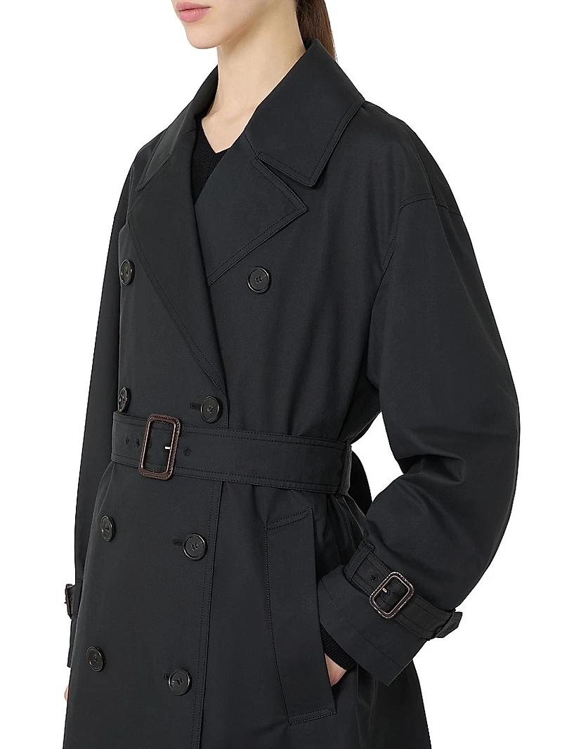 Long Water Repellent Cotton Twill Trench Coat