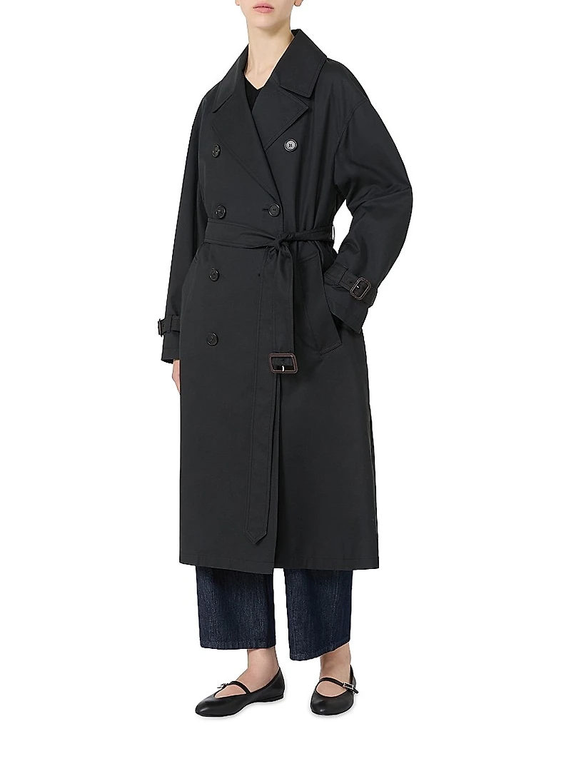 Long Water Repellent Cotton Twill Trench Coat