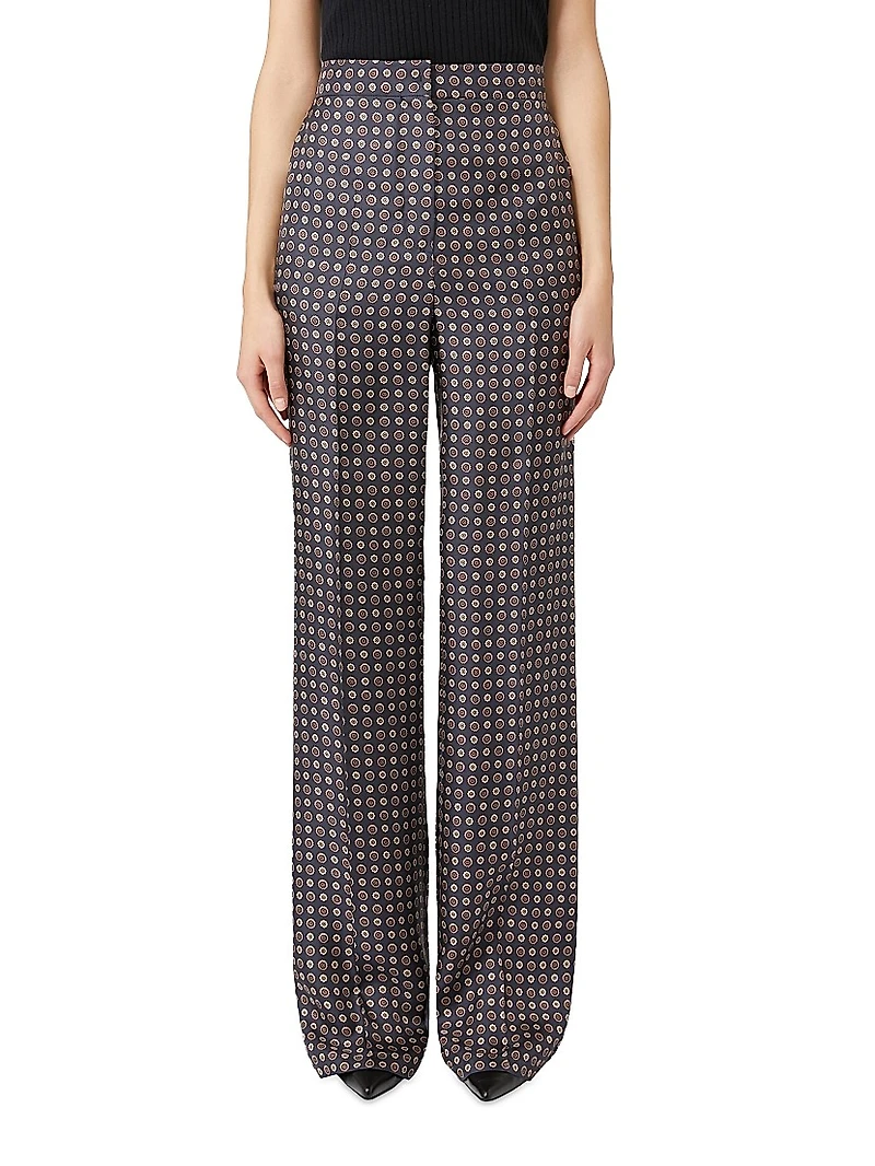 Straight Fit Printed Silk Trousers