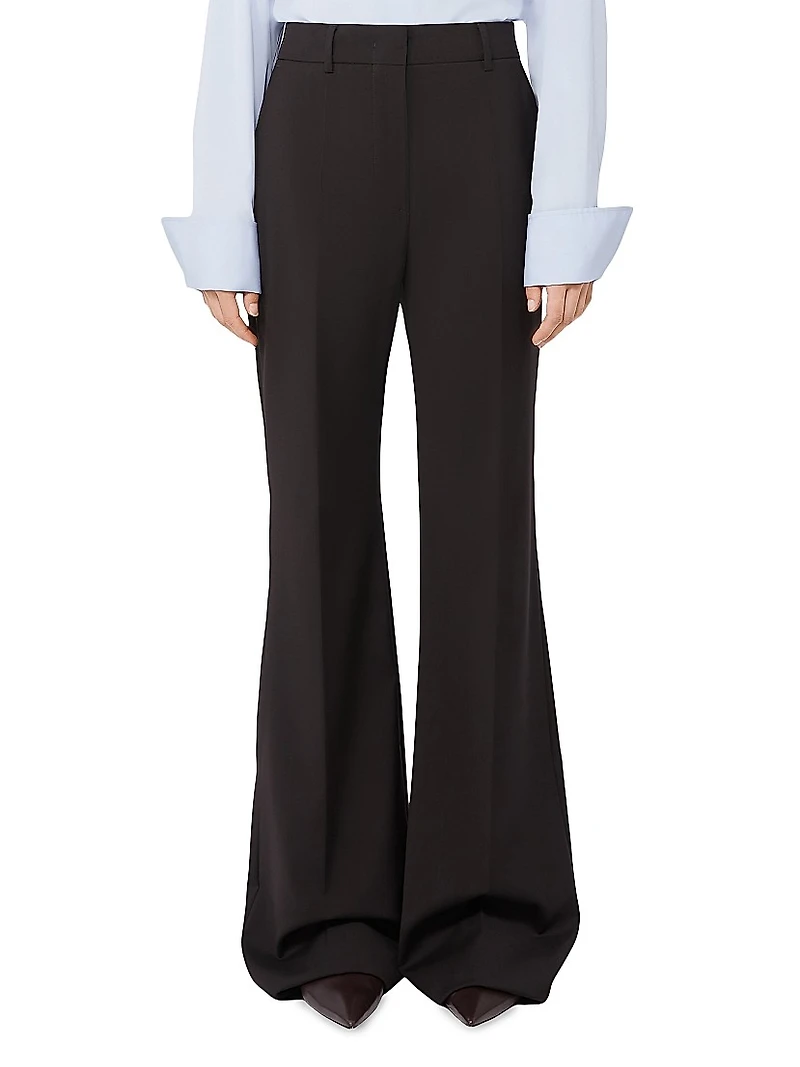 Flared Stretch Wool Trousers