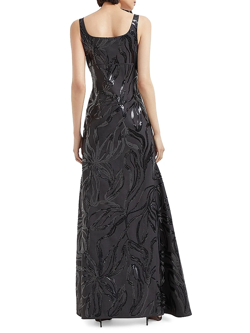 Tropical Luxury Wool Couture Dress with Dazzling Floral Embroidery