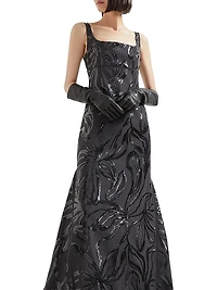 Tropical Luxury Wool Couture Dress with Dazzling Floral Embroidery