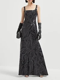 Tropical Luxury Wool Couture Dress with Dazzling Floral Embroidery