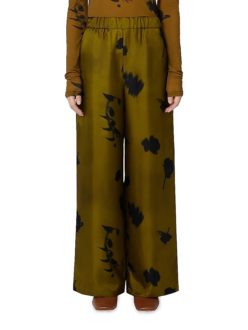 Printed Silk Twill Trousers