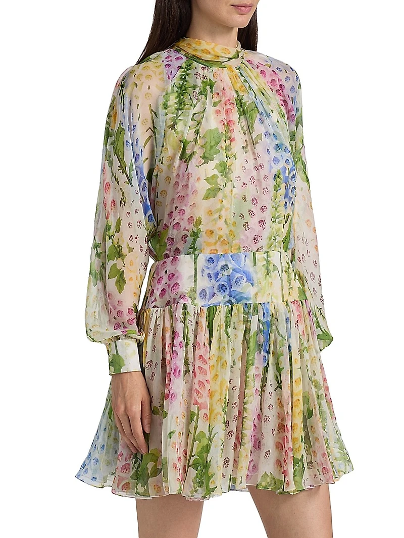 Foxgloves Chiffon Long-Sleeve Minidress