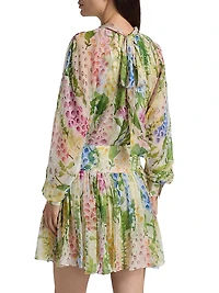 Foxgloves Chiffon Long-Sleeve Minidress