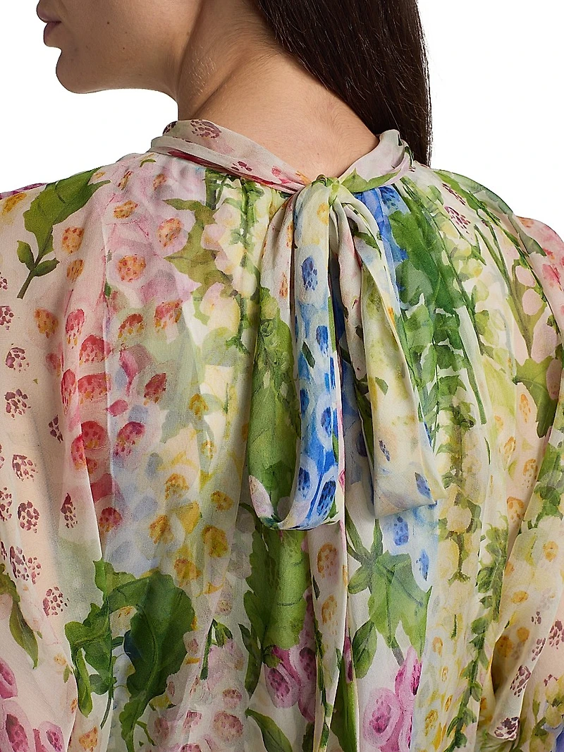 Foxgloves Chiffon Long-Sleeve Minidress