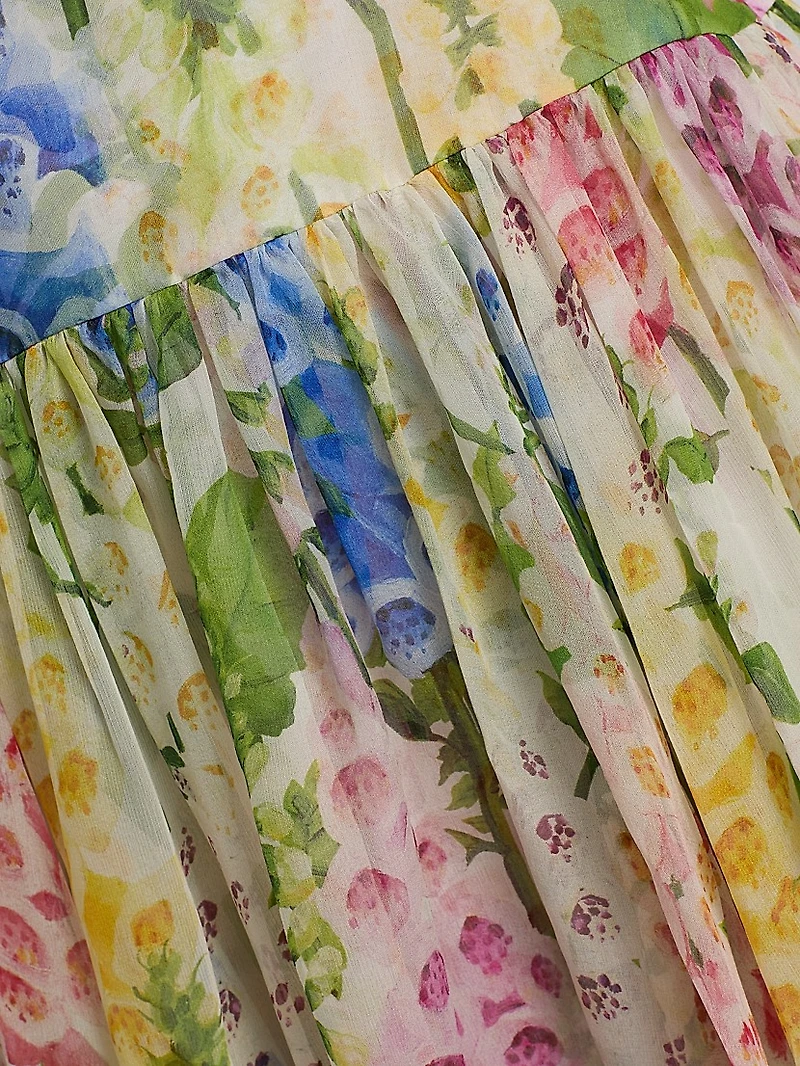 Foxgloves Chiffon Long-Sleeve Minidress